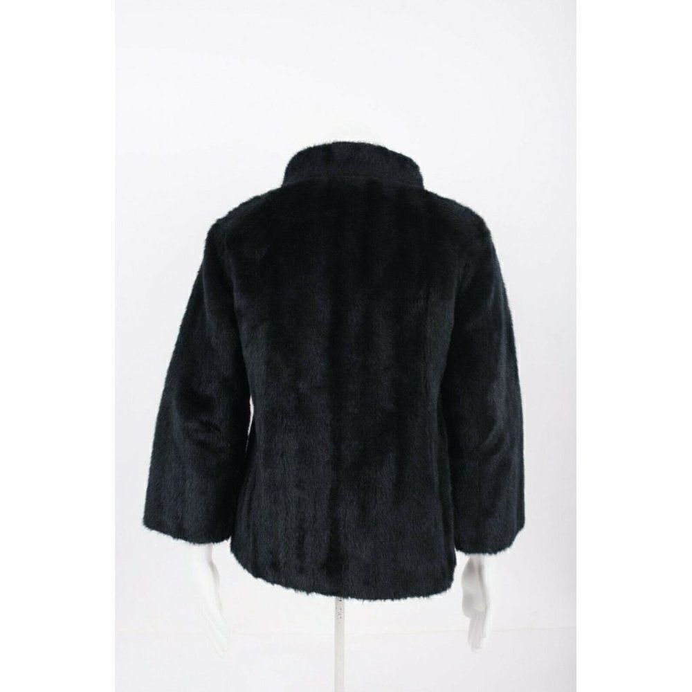 Vintage 50s 60s Womans Black Faux Fur Jacket Coat Double Breasted S M Winter - Picture 4 of 6